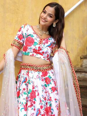 off white art silk sequins work lehenga with embroidered net dupatta 7