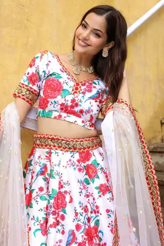 off white art silk sequins work lehenga with embroidered net dupatta
