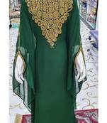 Green Kids Girls Kaftan Georgette Embroidered Stone work Stitched Dress Party Wear Wedding Dresses