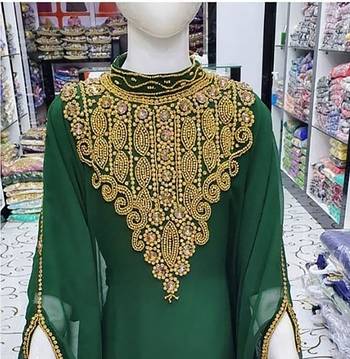 Green Kids Girls Kaftan Georgette Embroidered Stone work Stitched Dress Party Wear Wedding Dresses 2