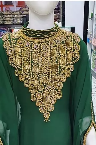 Green Kids Girls Kaftan Georgette Embroidered Stone work Stitched Dress Party Wear Wedding Dresses