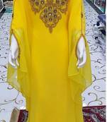 Yellow Kids Girls Kaftan Georgette Embroidered Stone work Stitched Dress Party Wear Wedding Dresses