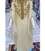 Beige Georgette Zari Work Kids Kaftan Dress 
