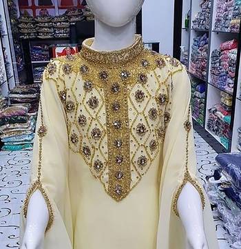 Beige Georgette Zari Work Kids Kaftan Dress  2