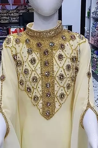 Beige Georgette Zari Work Kids Kaftan Dress 