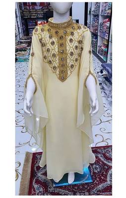 Beige Georgette Zari Work Kids Kaftan Dress  3