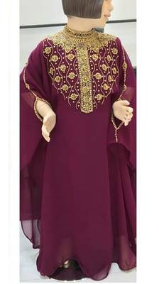 Wine Georgette Zari Work Kids' Kaftan 1