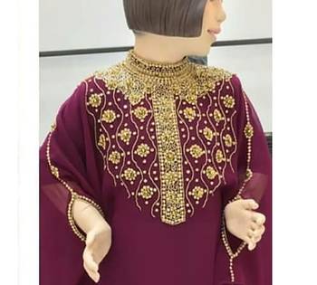 Wine Georgette Zari Work Kids' Kaftan 2