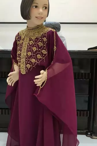 Wine Georgette Zari Work Kids' Kaftan