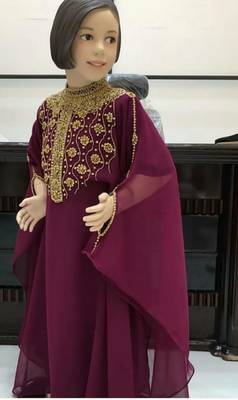 Wine Georgette Zari Work Kids' Kaftan 4