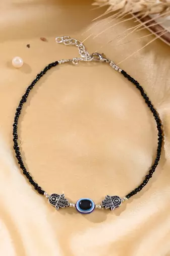 Black beads evil eye anklet