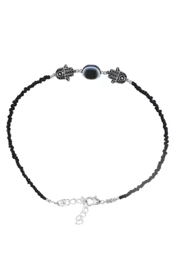 Black beads evil eye anklet
