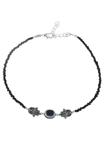 Black beads evil eye anklet