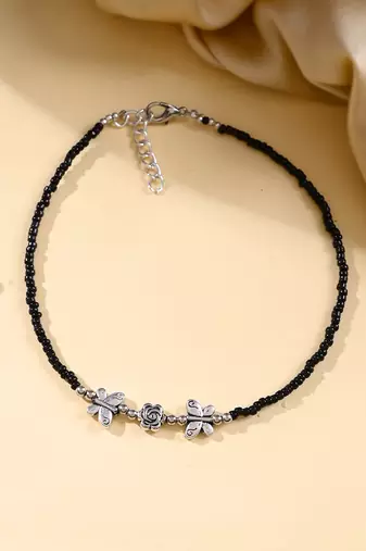 Black beads evil eye anklet