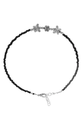 Black beads evil eye anklet