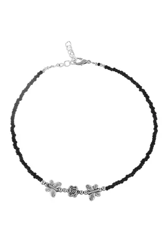 Black beads evil eye anklet