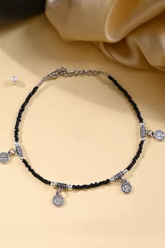 Black beads evil eye anklet