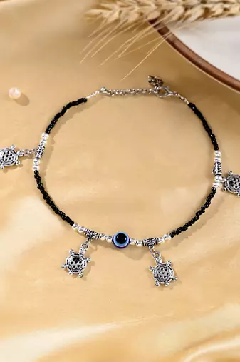 Black beads evil eye anklet