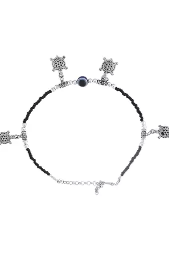 Black beads evil eye anklet