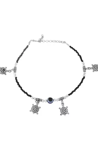 Black beads evil eye anklet