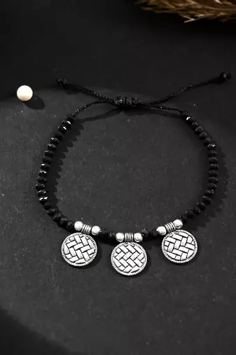 Black thread evil eye anklet