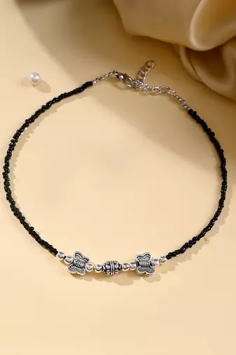 Black beads evil eye anklet