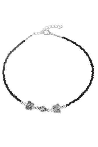 Black beads evil eye anklet