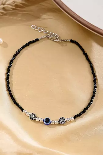 Black beads evil eye anklet
