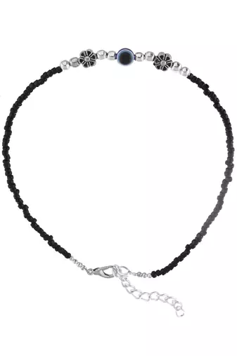 Black beads evil eye anklet