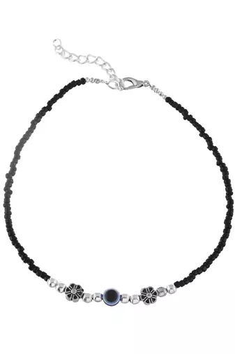 Black beads evil eye anklet