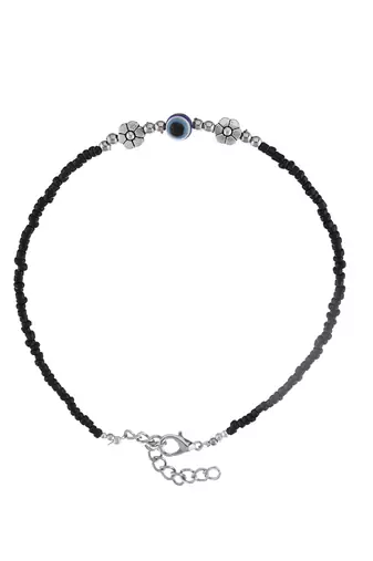 Black beads evil eye anklet