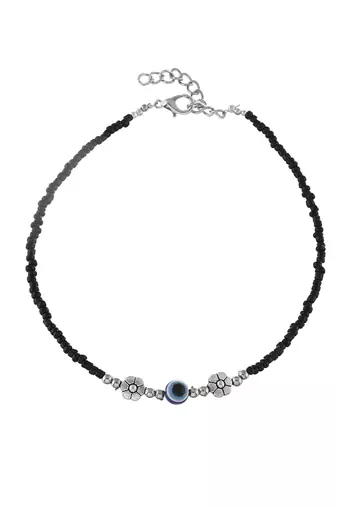 Black beads evil eye anklet