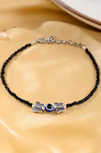 Black thread evil eye anklet