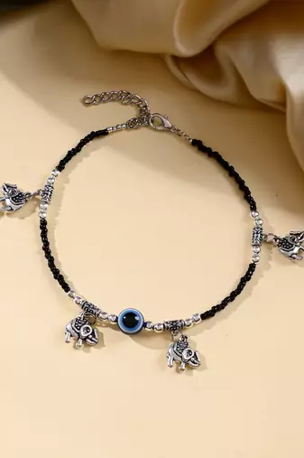 Black thread evil eye anklet