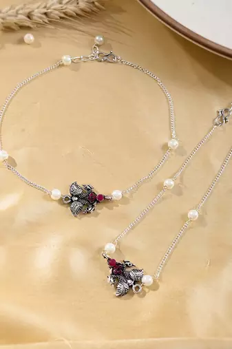 Oxidised silver anklet