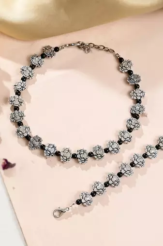 Oxidised silver anklet