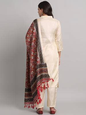 Cream south silk kurti pant dupatta set 2