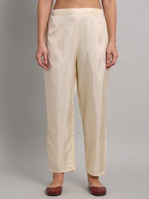 Cream south silk kurti pant dupatta set 3