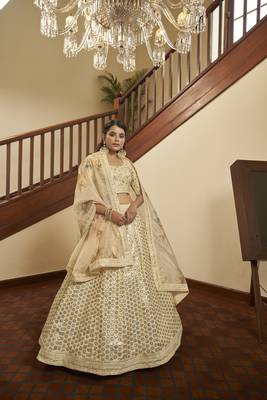 Beige Art Silk Embroidered Sequins Lehenga Set 1