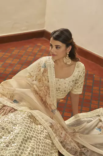 Beige Art Silk Embroidered Sequins Lehenga Set