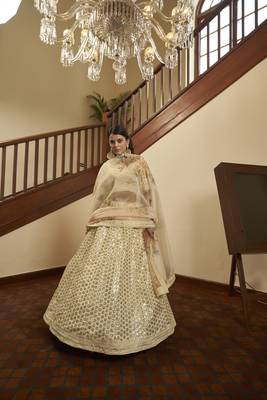 Beige Art Silk Embroidered Sequins Lehenga Set 4