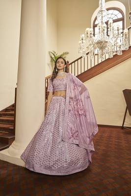 Art Silk Fabric Wedding Wear Sequince Work Lehanga Choli In Pink Color 1