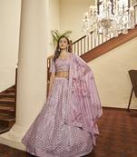Art Silk Fabric Wedding Wear Sequince Work Lehanga Choli In Pink Color