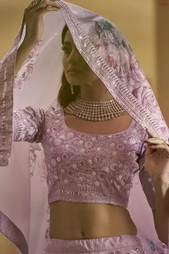 Art Silk Fabric Wedding Wear Sequince Work Lehanga Choli In Pink Color