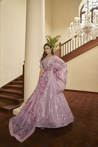 Art Silk Fabric Wedding Wear Sequince Work Lehanga Choli In Pink Color