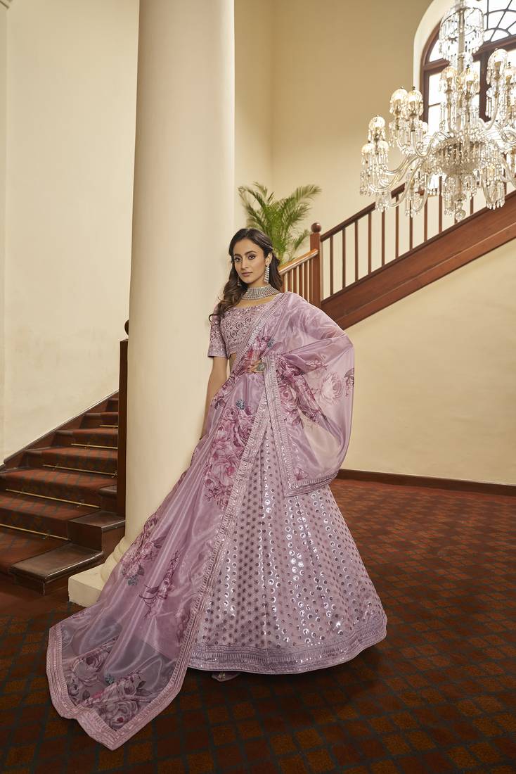 Art Silk Fabric Wedding Wear Sequince Work Lehanga Choli In Pink Color