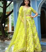 yellow silk sequin and thread embroidery lehenga set choli with dupatta