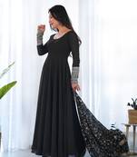 Georgette Fabric Black Colour 7mtr Falir Maxi Gown With Embroidery Work Dupatta And Pent
