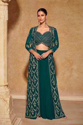 Teal Cocktail Top Palazzo for Women(Size Up to 42") 1