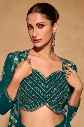 Teal Cocktail Top Palazzo for Women(Size Up to 42")